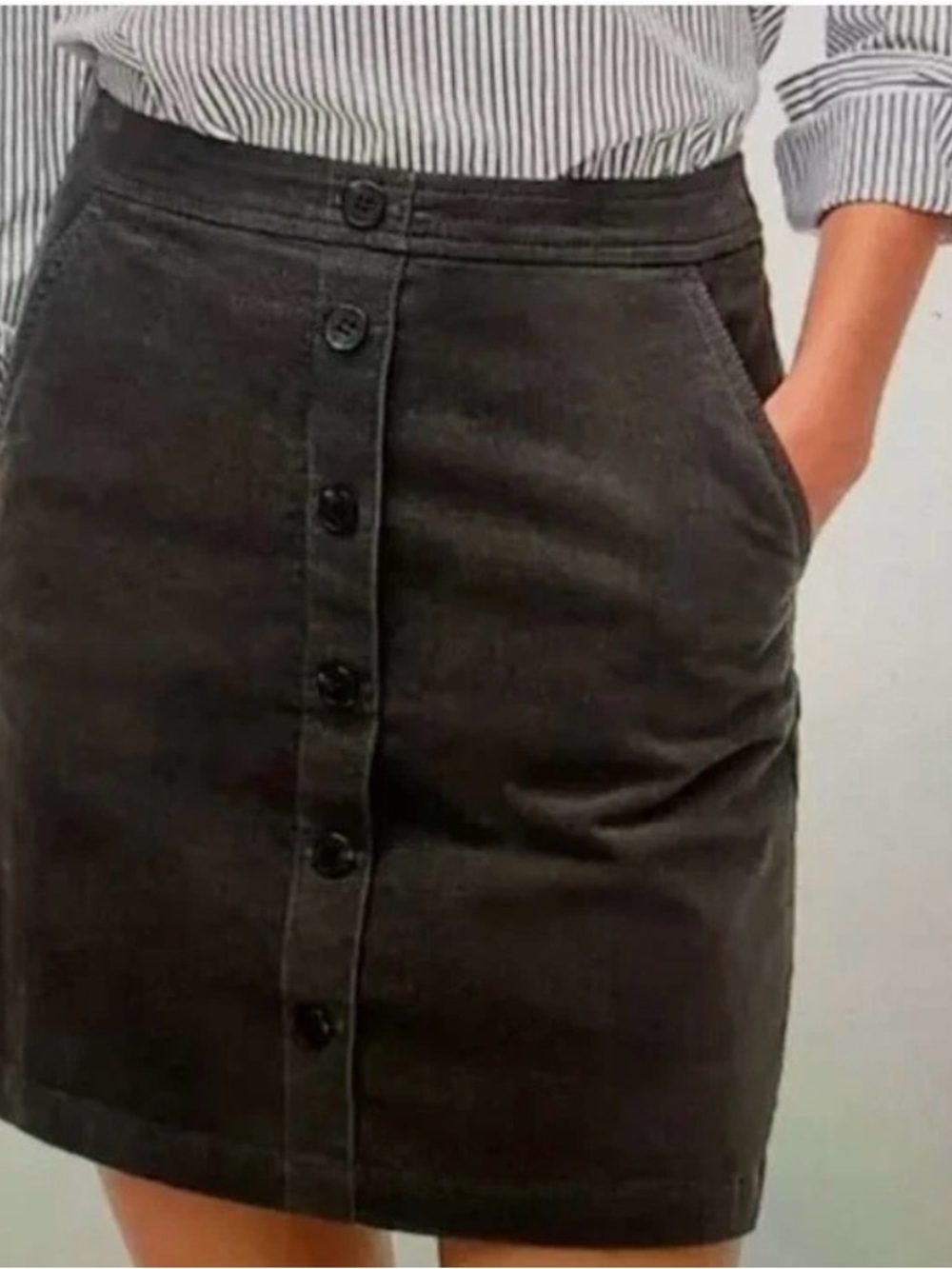 Button-Front Corduroy Mini Skirt in Dark Gray